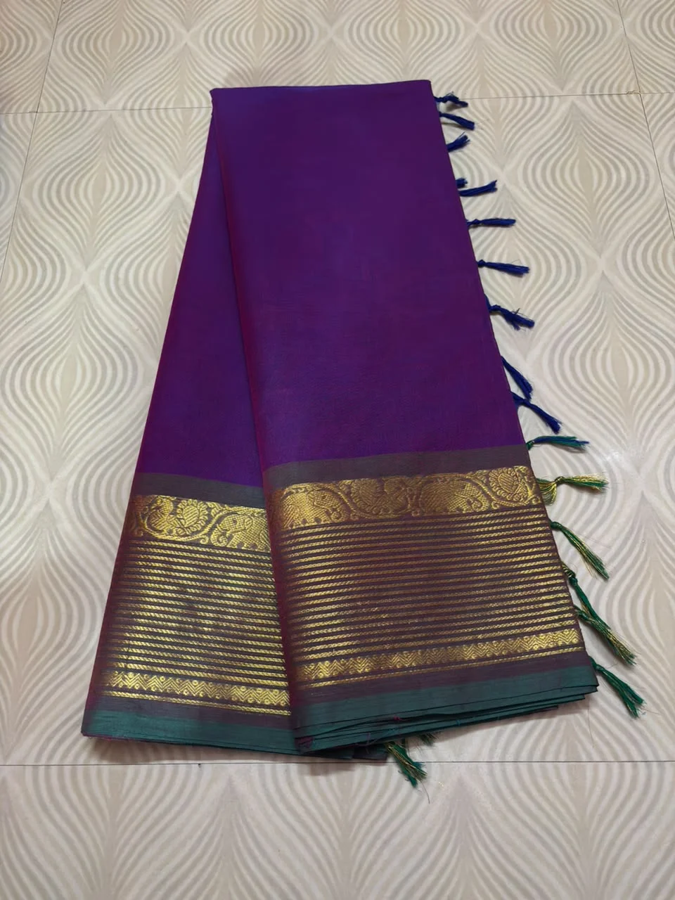 Kanchi Cotton Elephant Border Design Saree